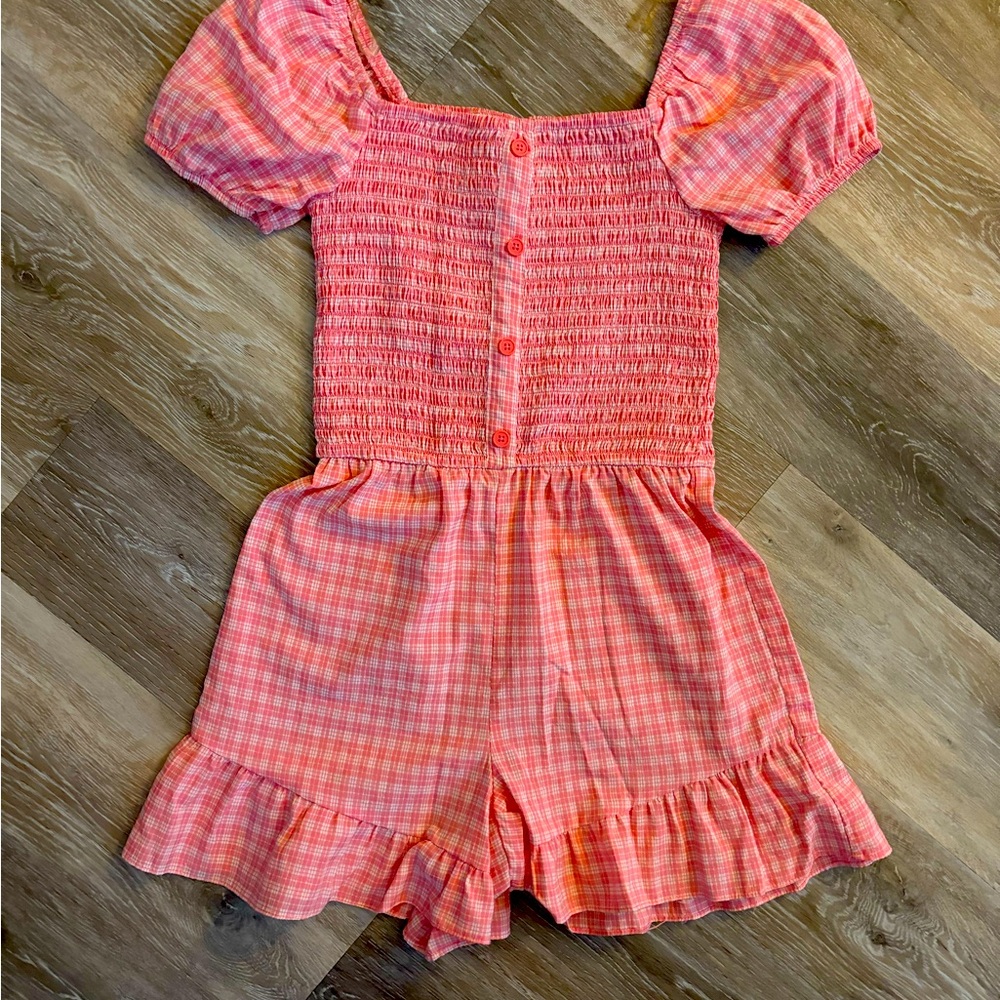 Girls Plaid Shorts Romper
